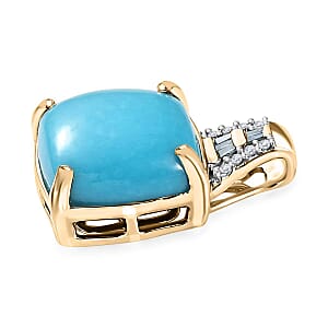 Luxoro 10K Yellow Gold Premium Sleeping Beauty Turquoise, Blue and White Diamond I2 Pendant without Chain 5.40 ctw
