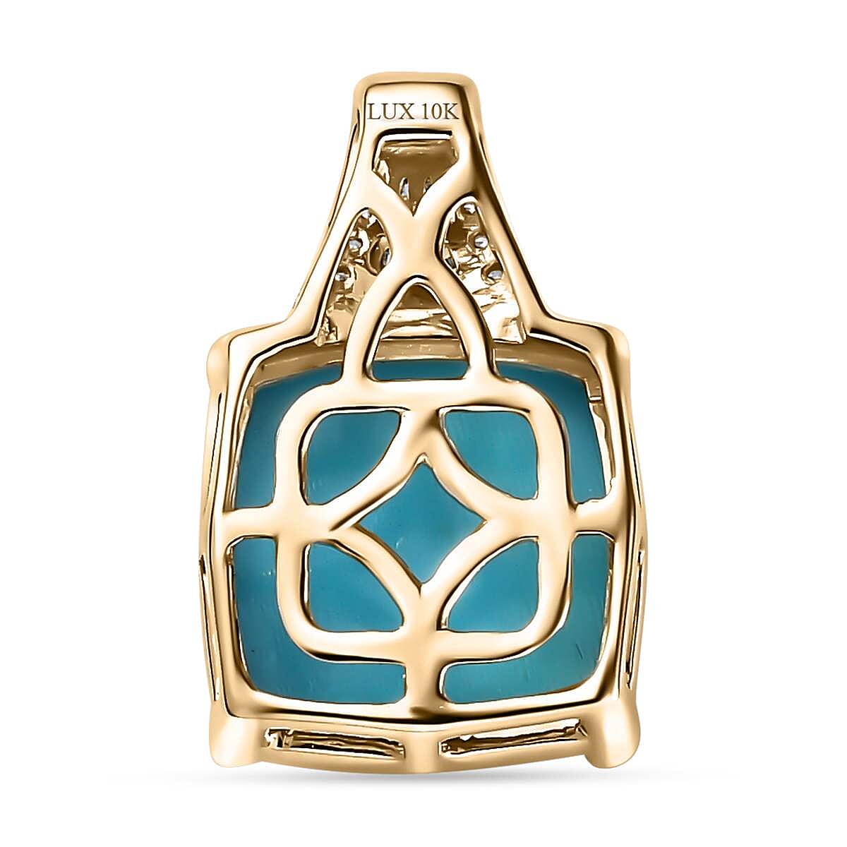 Luxoro 10K Yellow Gold Premium Sleeping Beauty Turquoise, Blue and White Diamond I2 Pendant without Chain 5.40 ctw image number 4