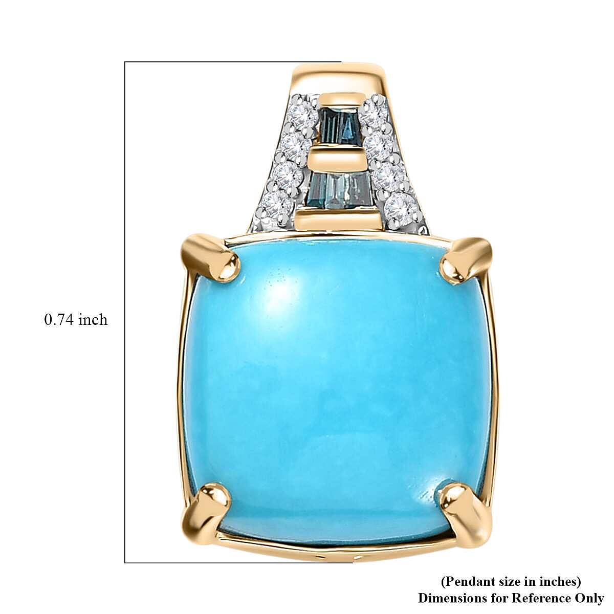 Luxoro 10K Yellow Gold Premium Sleeping Beauty Turquoise, Blue and White Diamond I2 Pendant without Chain 5.40 ctw image number 5