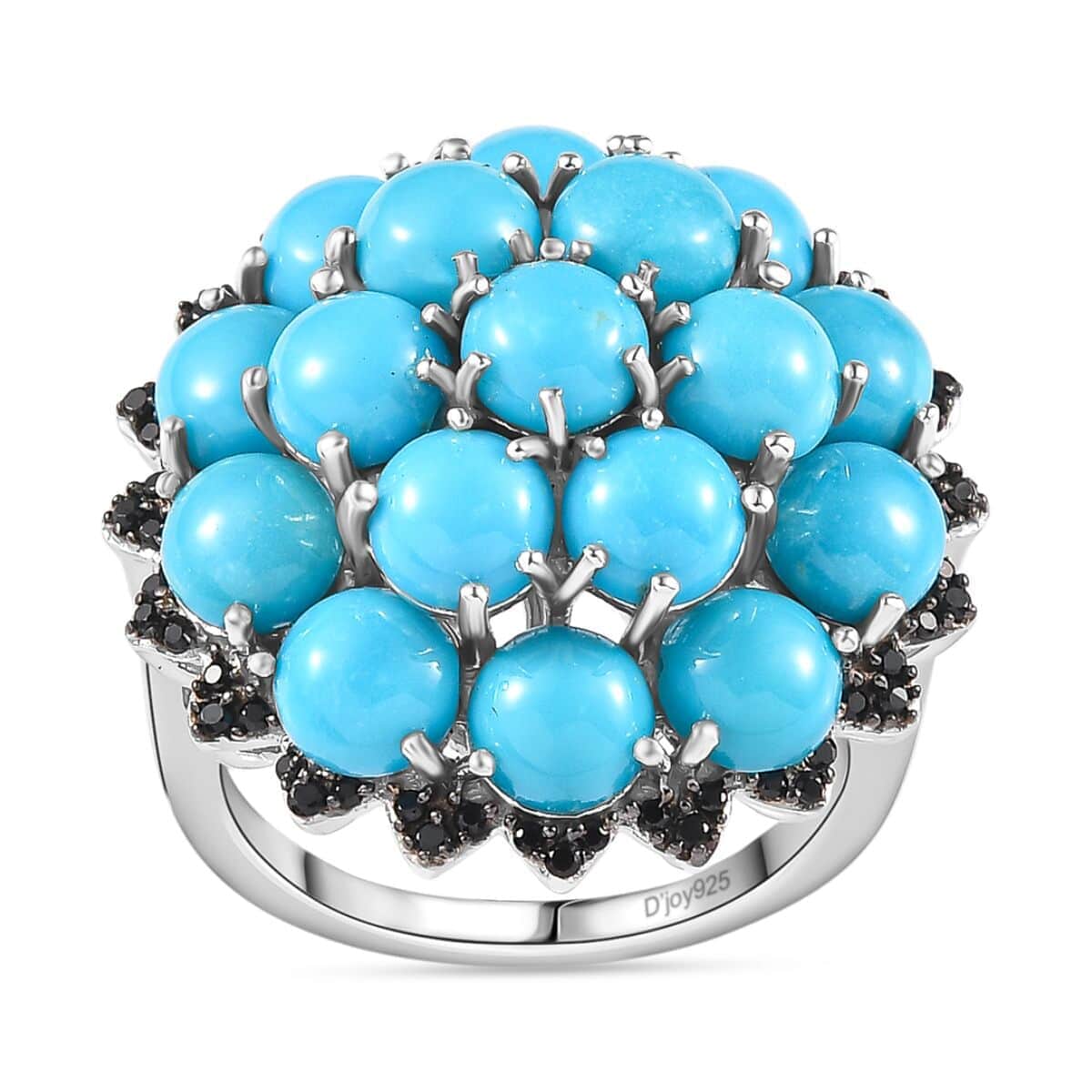 Sleeping Beauty Turquoise, Thai Black Spinel Cluster Ring in Platinum Over Sterling Silver (Size 10.0) 8.85 ctw image number 0