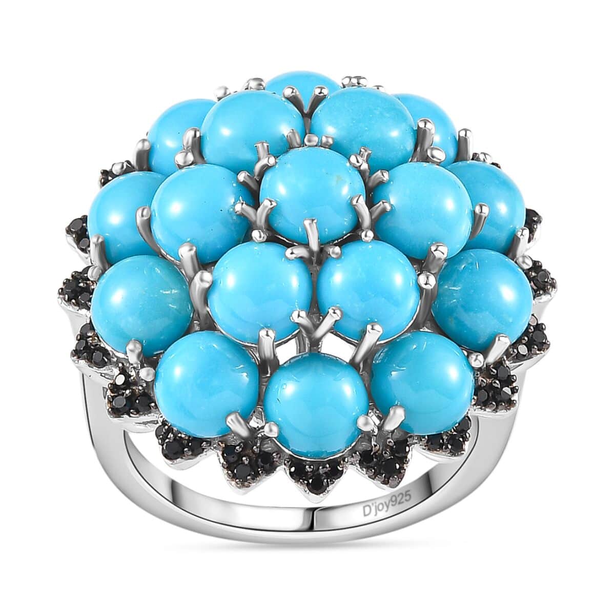 Premium Sleeping Beauty Turquoise and Thai Black Spinel Cluster Ring in Platinum Over Sterling Silver (Size 8.0) 8.85 ctw image number 0