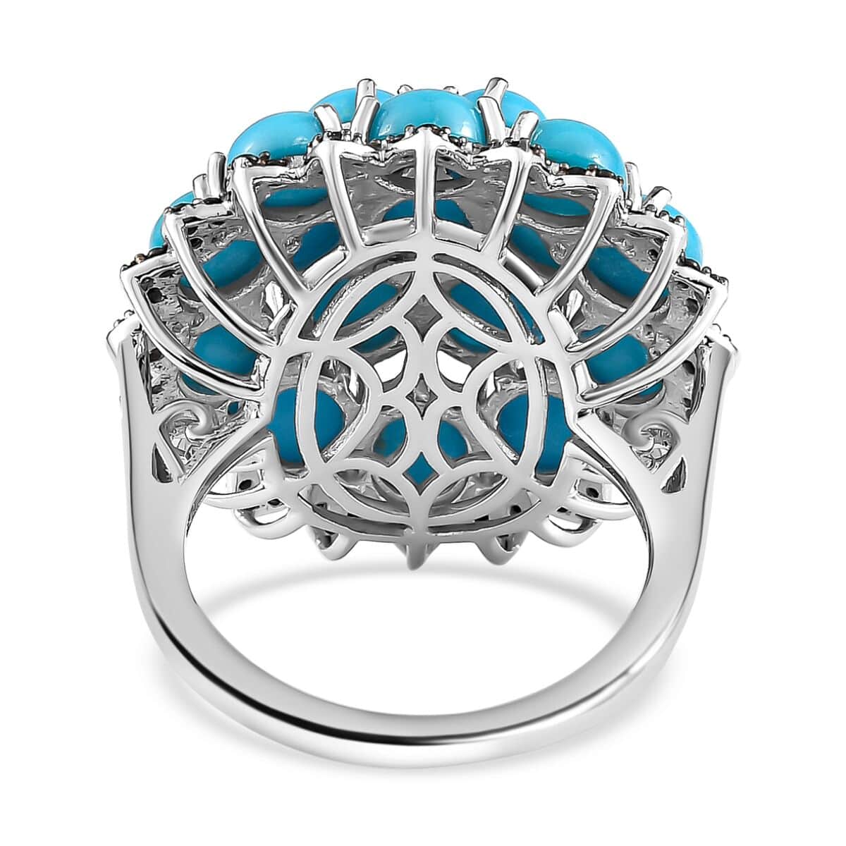 Premium Sleeping Beauty Turquoise and Thai Black Spinel Cluster Ring in Platinum Over Sterling Silver (Size 8.0) 8.85 ctw image number 4