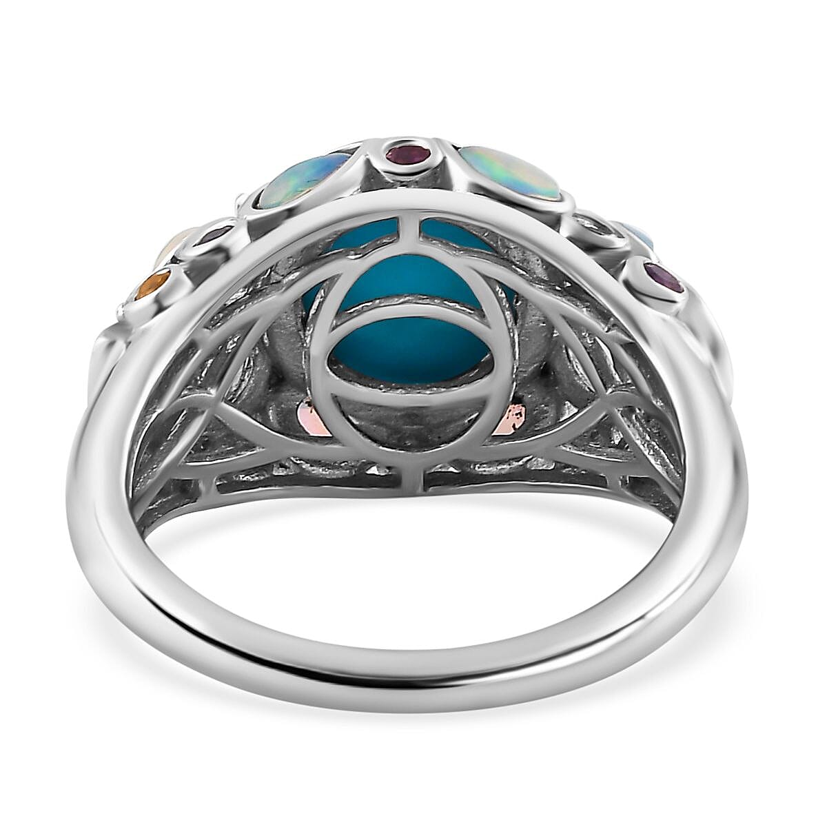 Sleeping Beauty Turquoise and Multi Gemstone Ring in Platinum Over Sterling Silver (Size 6.0) 3.50 ctw