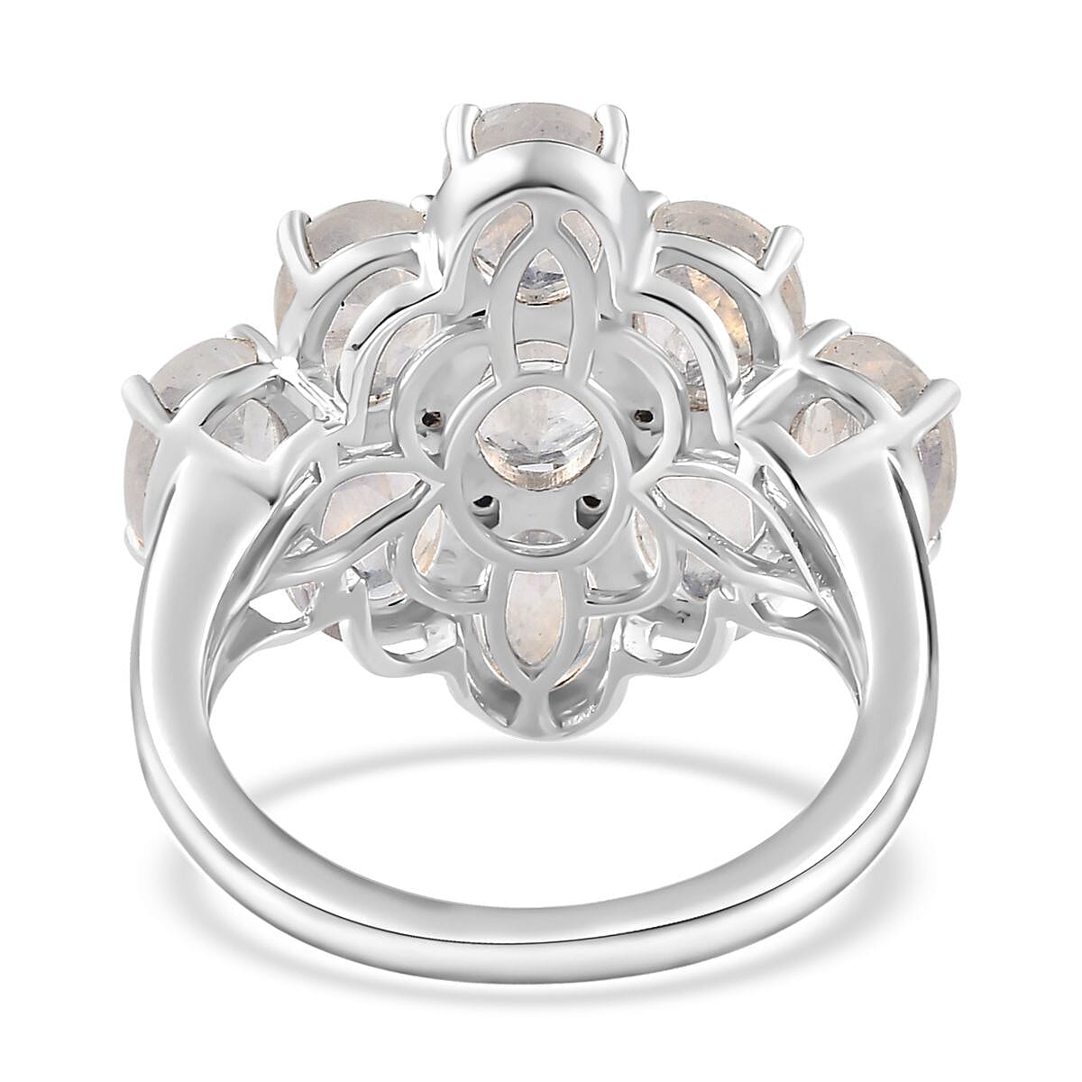Premium Rainbow Moonstone and Kanchanaburi Blue Sapphire Ring in Platinum Over Sterling Silver (Size 10.0) 5.60 ctw
