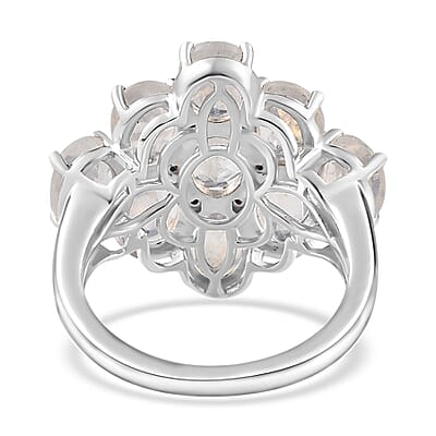 Premium Rainbow Moonstone and Kanchanaburi Blue Sapphire Ring in Platinum Over Sterling Silver (Size 10.0) 5.60 ctw