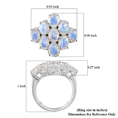 Premium Rainbow Moonstone and Kanchanaburi Blue Sapphire Ring in Platinum Over Sterling Silver (Size 10.0) 5.60 ctw