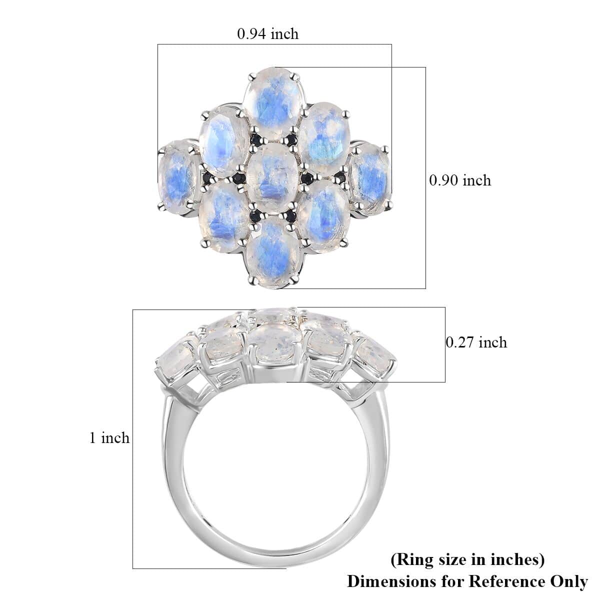 Premium Rainbow Moonstone and Kanchanaburi Blue Sapphire Ring in Platinum Over Sterling Silver (Size 10.0) 5.60 ctw image number 6