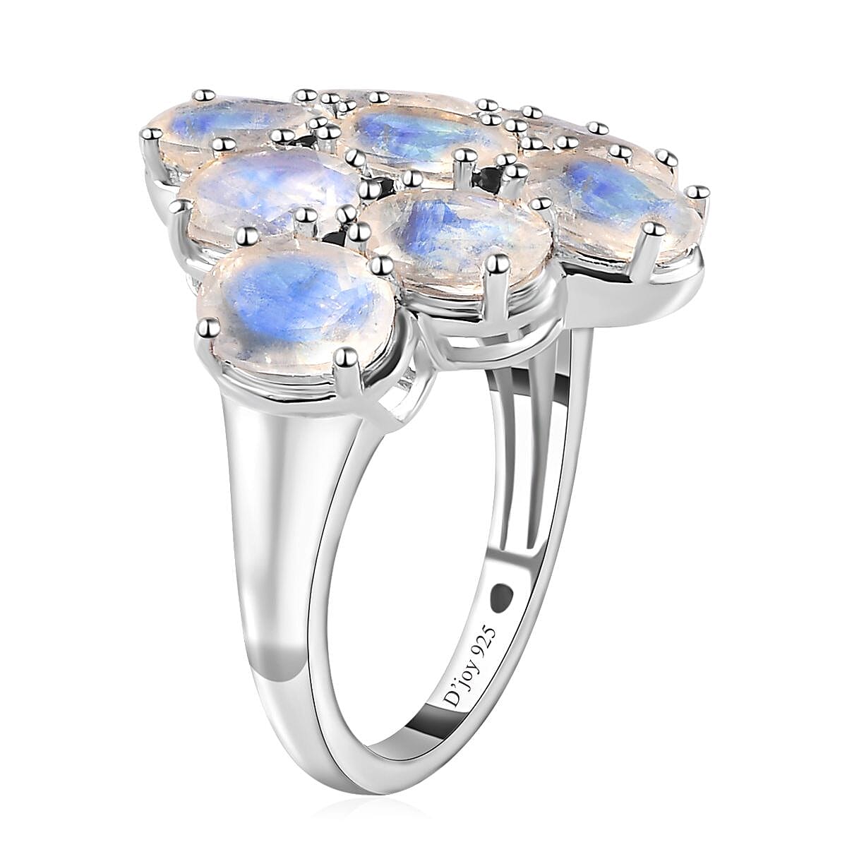 Premium Rainbow Moonstone and Kanchanaburi Blue Sapphire Ring in Platinum Over Sterling Silver (Size 6.0) 5.60 ctw image number 4