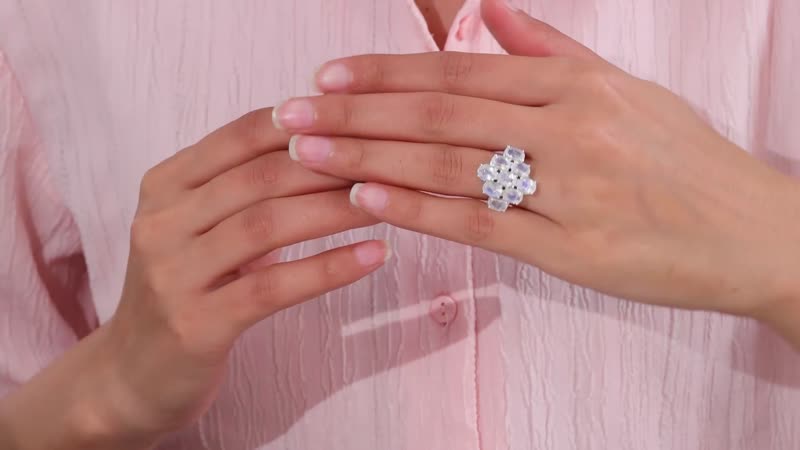 Premium Rainbow Moonstone and Kanchanaburi Blue Sapphire Ring in Platinum Over Sterling Silver (Size 10.0) 5.60 ctw