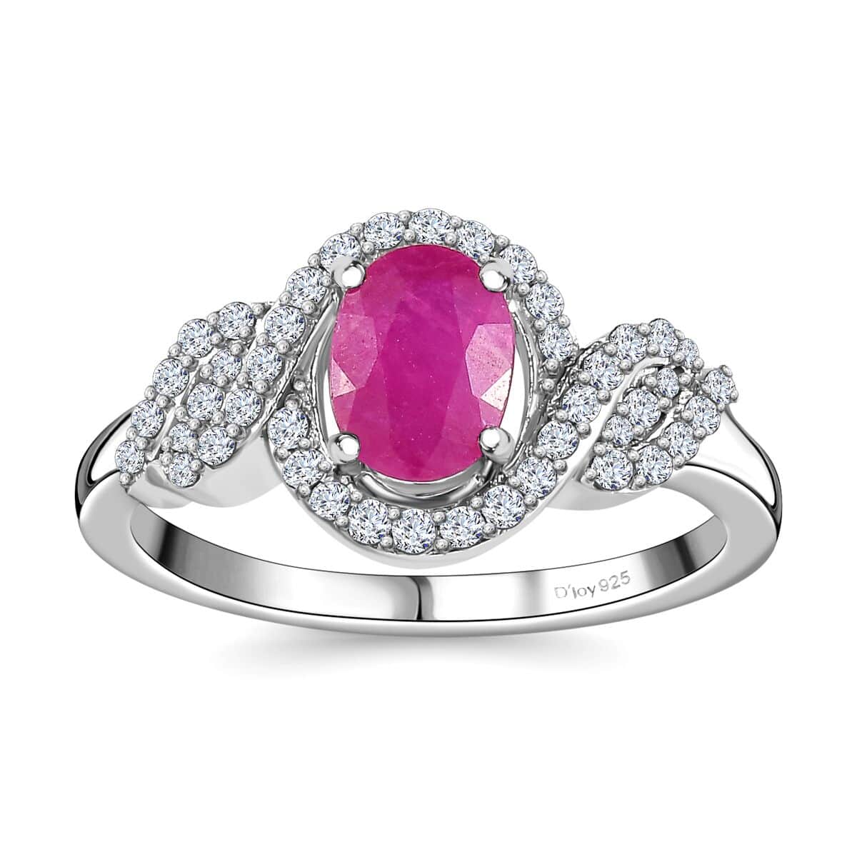 Premium Montepuez Ruby and White Zircon Halo Ring in Platinum Over Sterling Silver (Size 10.0) 1.50 ctw image number 0