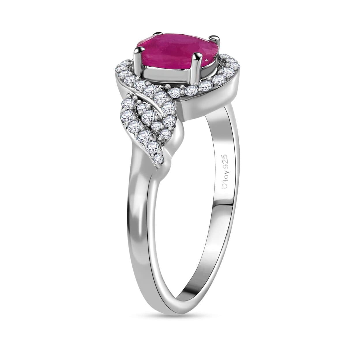 Premium Montepuez Ruby and White Zircon Halo Ring in Platinum Over Sterling Silver (Size 10.0) 1.50 ctw image number 3