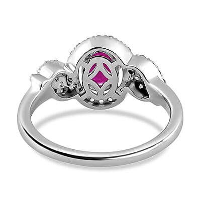 Premium Montepuez Ruby and White Zircon Halo Ring in Platinum Over Sterling Silver (Size 10.0) 1.50 ctw