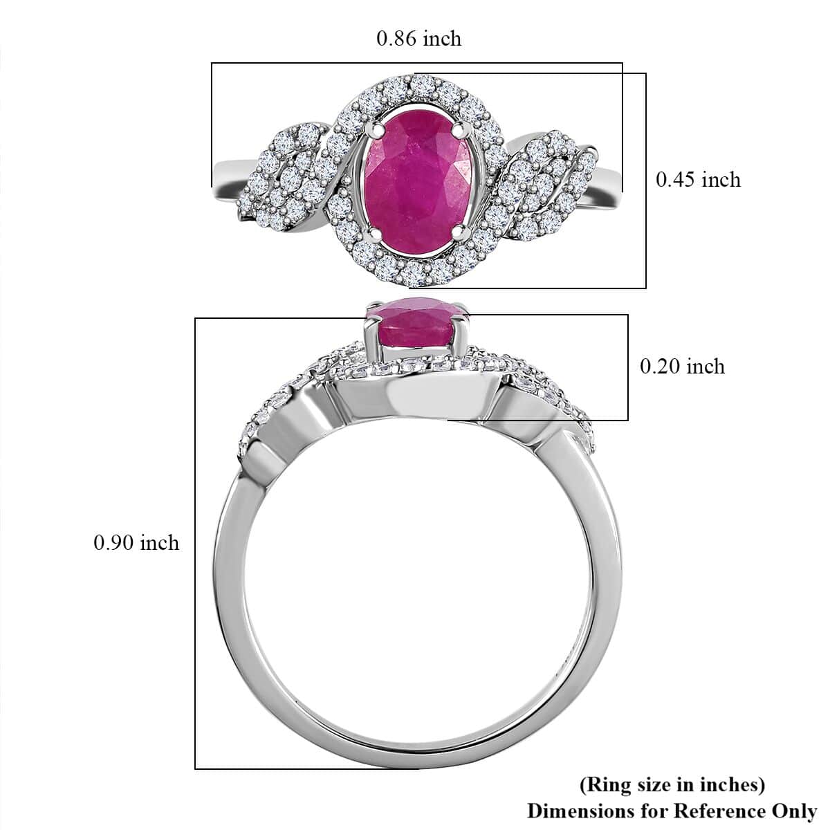 Premium Montepuez Ruby and White Zircon Halo Ring in Platinum Over Sterling Silver (Size 10.0) 1.50 ctw image number 5