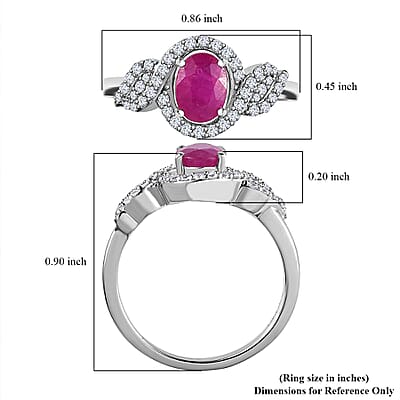 Premium Montepuez Ruby and White Zircon Halo Ring in Platinum Over Sterling Silver (Size 10.0) 1.50 ctw