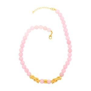 Galilea Rose Quartz Beaded Necklace with Pixiu Charm 18-20 Inches in Goldtone 39.00 ctw