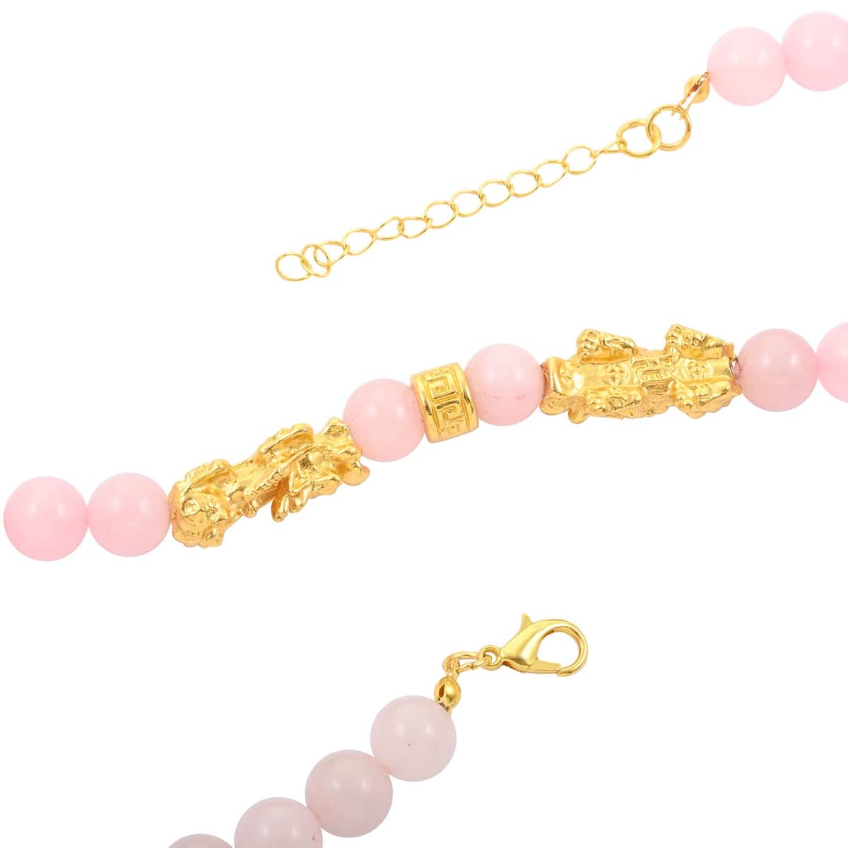 Galilea Rose Quartz Beaded Necklace with Pixiu Charm 18-20 Inches in Goldtone 39.00 ctw image number 2