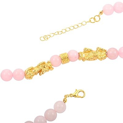 Galilea Rose Quartz Beaded Necklace with Pixiu Charm 18-20 Inches in Goldtone 39.00 ctw