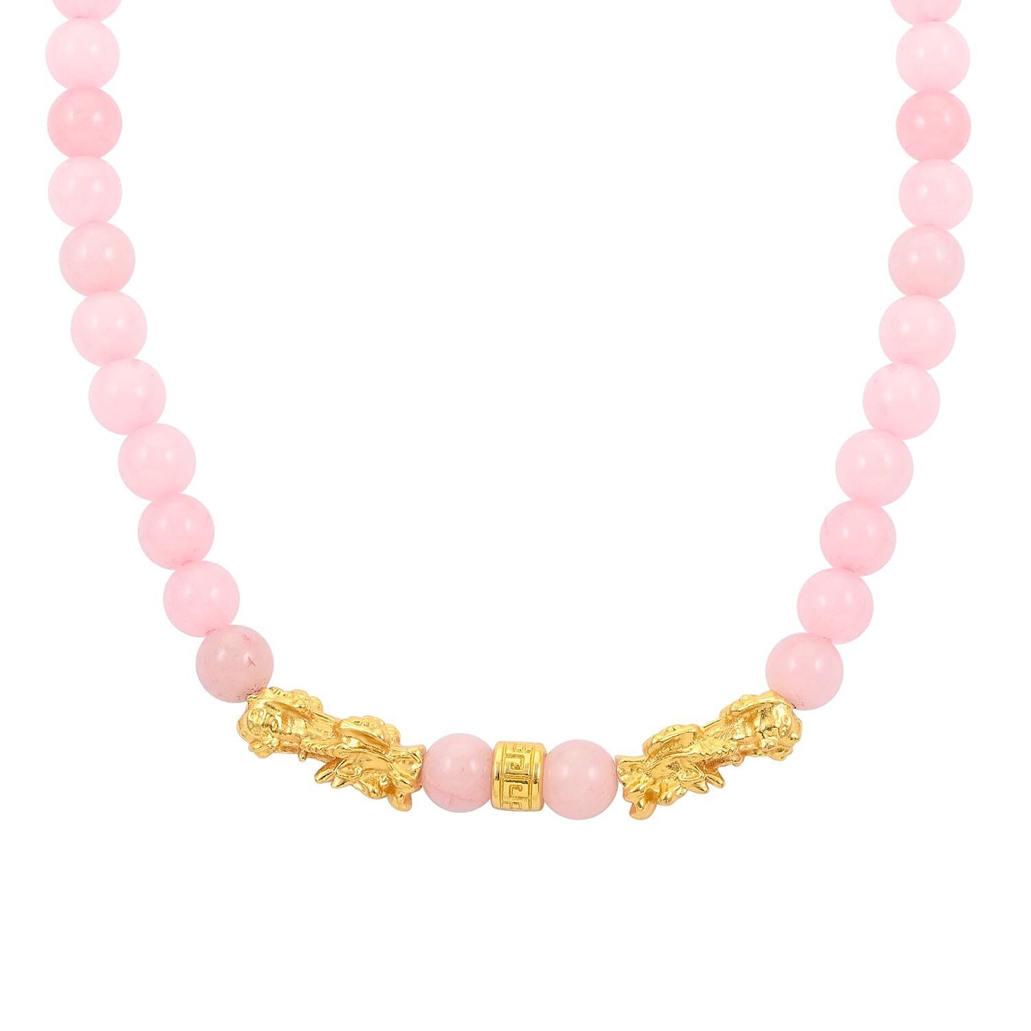 Galilea Rose Quartz Beaded Necklace with Pixiu Charm 18-20 Inches in Goldtone 39.00 ctw