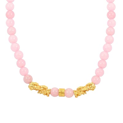 Galilea Rose Quartz Beaded Necklace with Pixiu Charm 18-20 Inches in Goldtone 39.00 ctw
