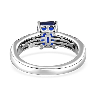 Tanzanian Blue Spinel (DF), White and Champagne Zircon Ring in Platinum Over Sterling Silver (Size 10.0) 2.75 ctw