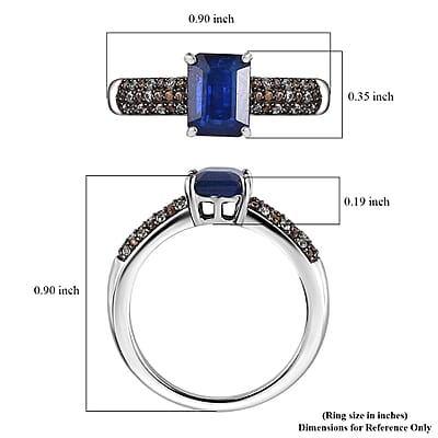 Tanzanian Blue Spinel (DF), White and Champagne Zircon Ring in Platinum Over Sterling Silver (Size 10.0) 2.75 ctw