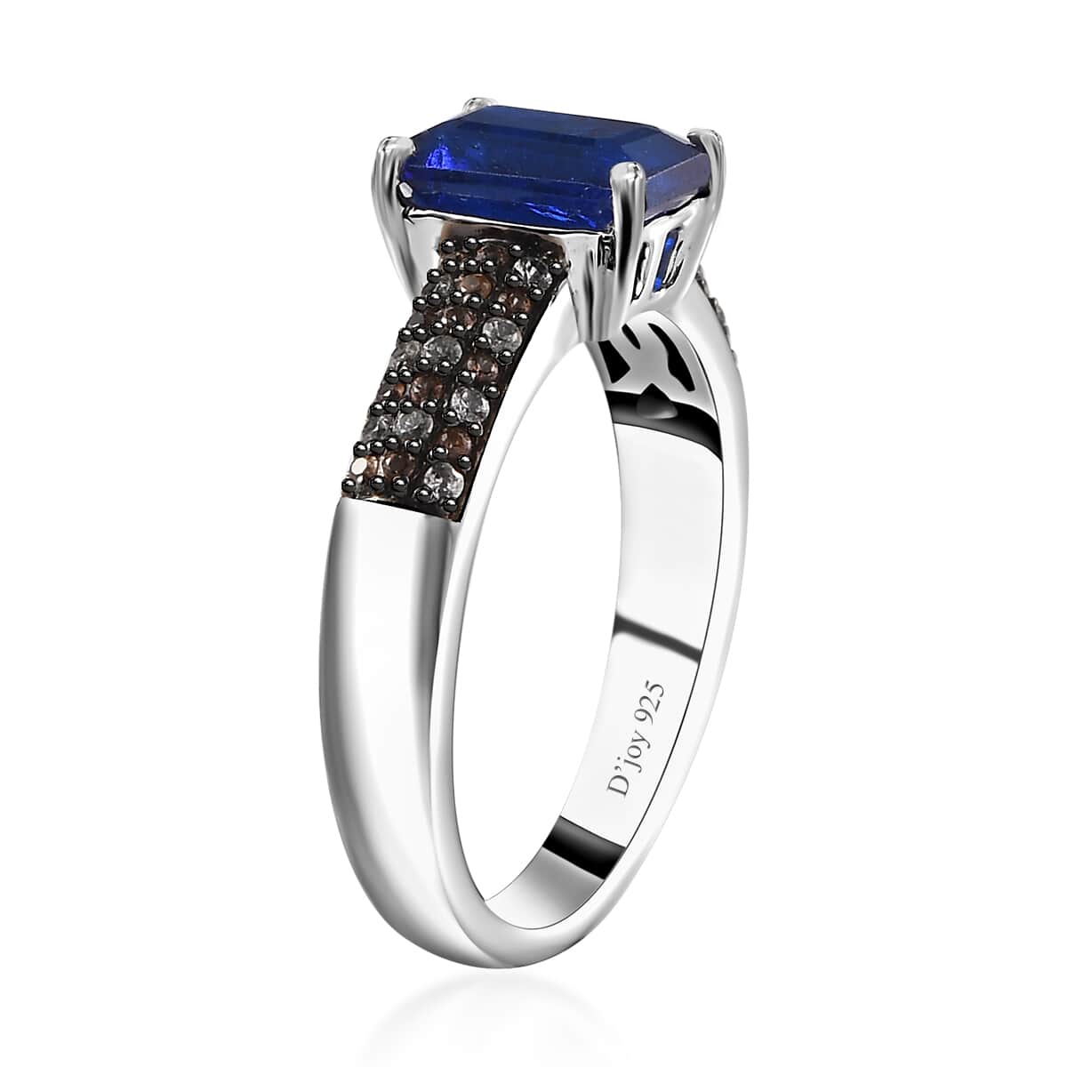 Tanzanian Blue Spinel (DF), White and Champagne Zircon Ring in Platinum Over Sterling Silver (Size 9.0) 2.75 ctw image number 3