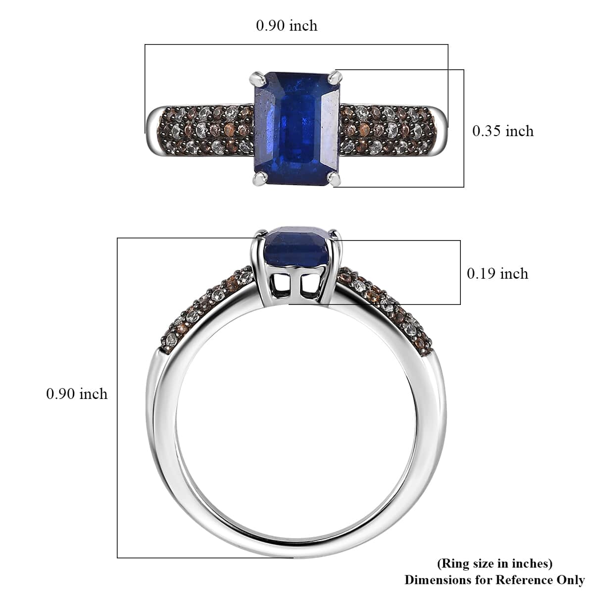 Tanzanian Blue Spinel (DF), White and Champagne Zircon Ring in Platinum Over Sterling Silver (Size 9.0) 2.75 ctw image number 5