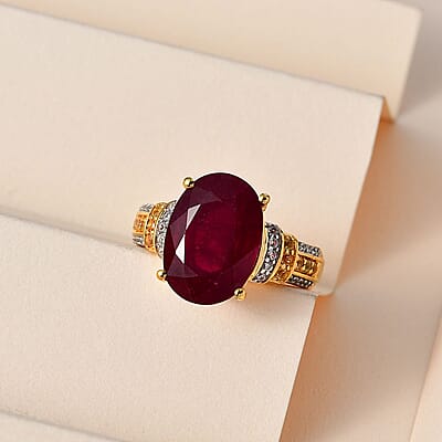 Niassa Ruby (FF) and Multi Gemstone 8.70 ctw Ring in Vermeil Yellow Gold Over Sterling Silver (Size 10.0)