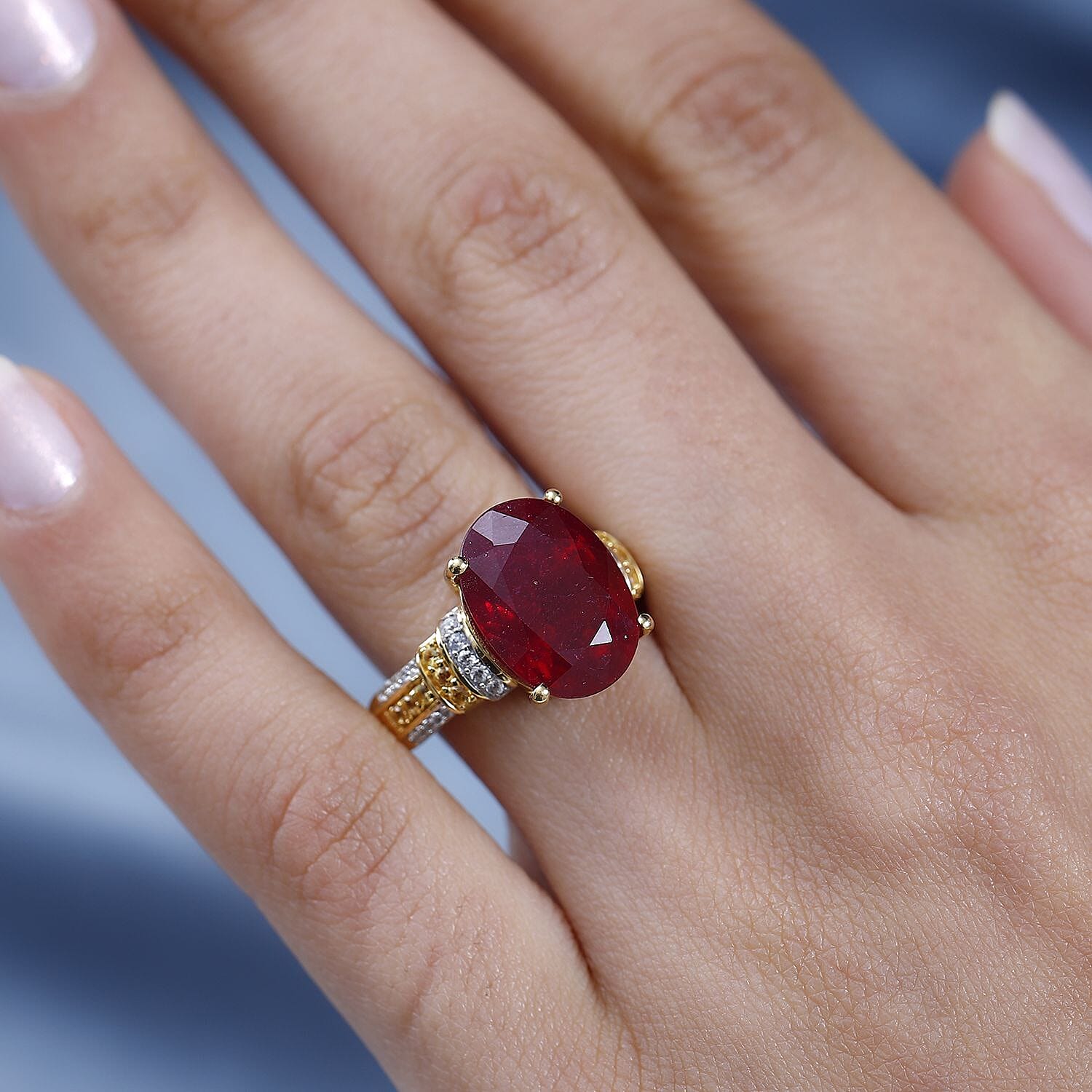 Niassa Ruby (FF) and Multi Gemstone 8.70 ctw Ring in Vermeil Yellow Gold Over Sterling Silver (Size 10.0)