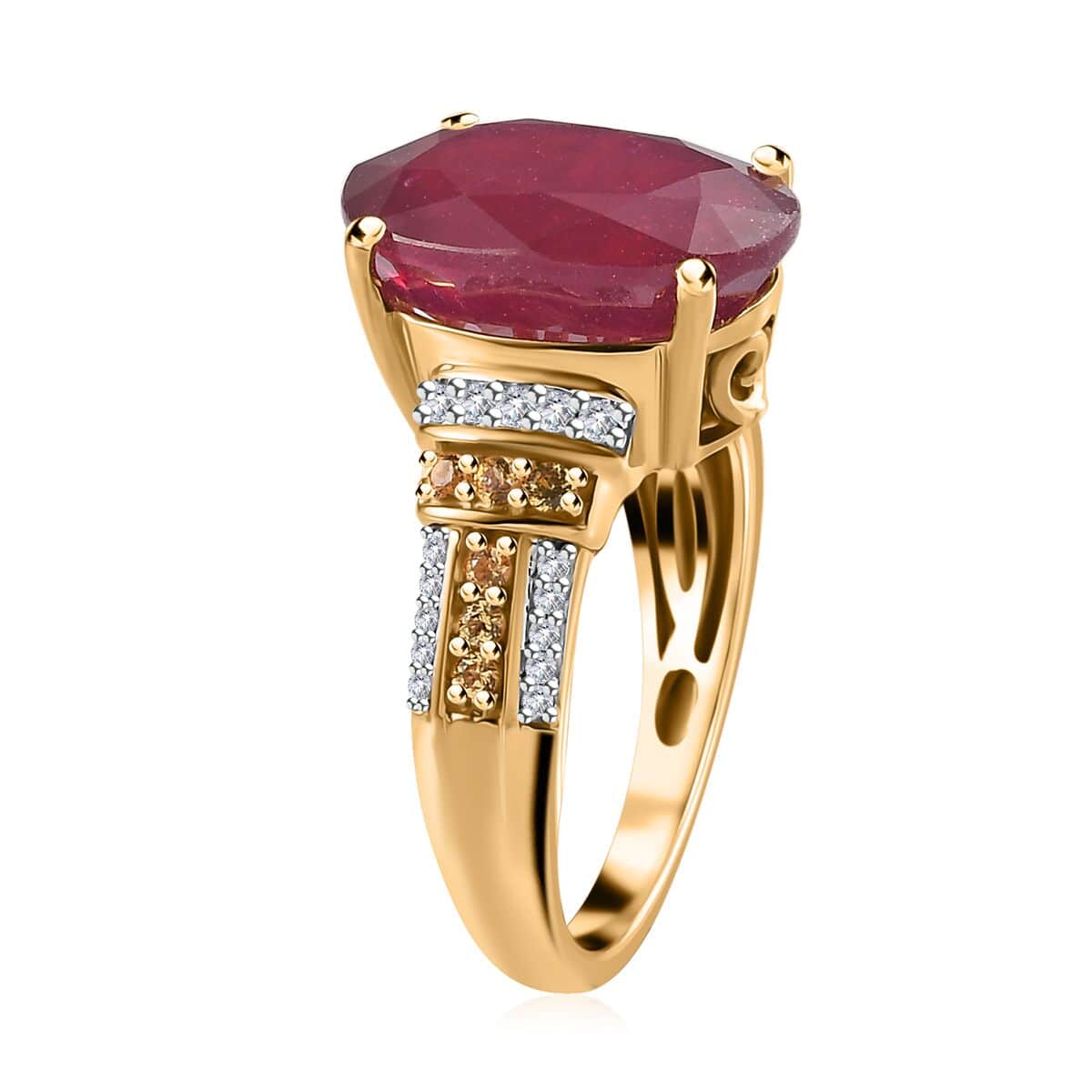 Niassa Ruby (FF) and Multi Gemstone 8.70 ctw Ring in Vermeil Yellow Gold Over Sterling Silver (Size 10.0) image number 3