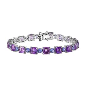 Asscher Cut Moroccan Amethyst and Tanzanite Bracelet in Platinum Over Sterling Silver (7.25 In) 22.10 ctw