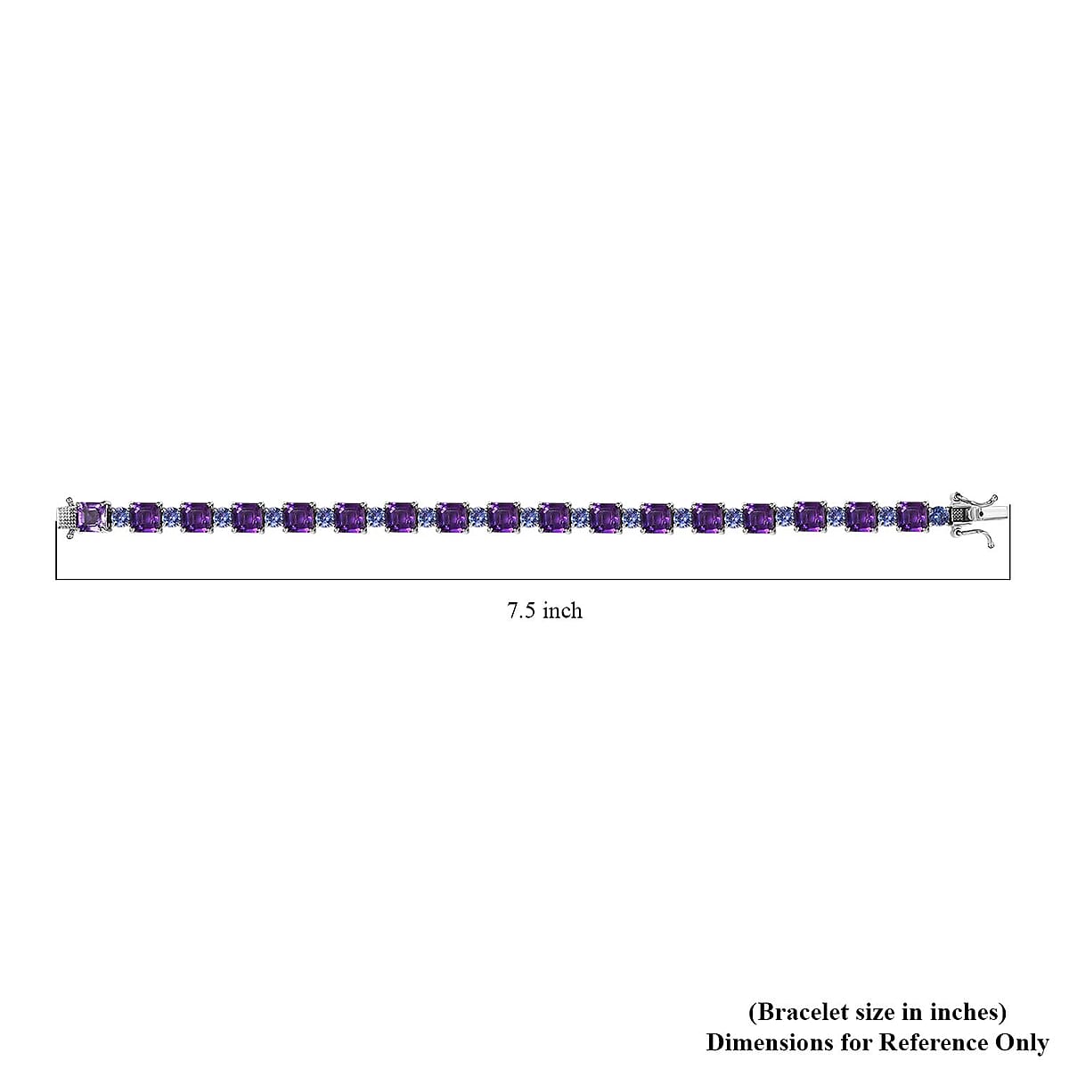 Asscher Cut Moroccan Amethyst and Tanzanite Bracelet in Platinum Over Sterling Silver (7.25 In) 22.10 ctw (Del. in 10-12 Days) image number 4