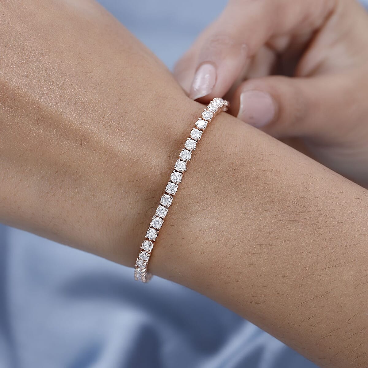 Moissanite 4.90 ctw Tennis Bracelet in Vermeil Rose Gold Over Sterling Silver (6.50 In) image number 2
