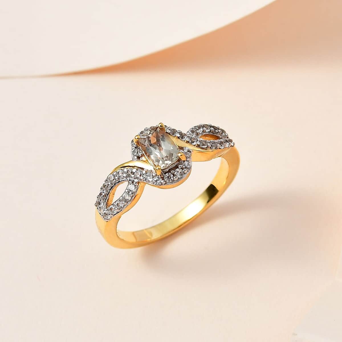 AAA Turkizite, White Zircon Ring in Vermeil YG Over Sterling Silver (Size 10.0) 1.10 ctw image number 1