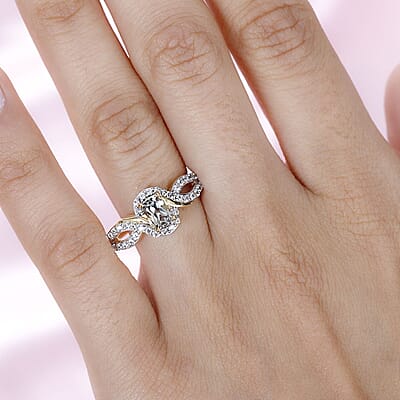 AAA Turkizite and White Zircon Ring in Vermeil Yellow Gold Over Sterling Silver (Size 10.0) 1.10 ctw
