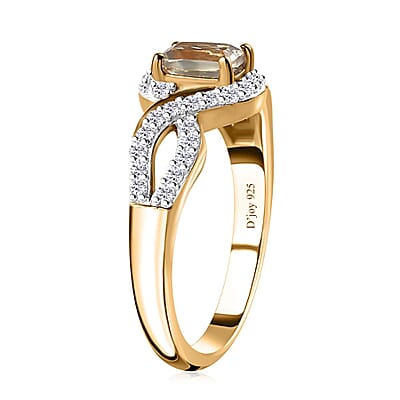 AAA Turkizite and White Zircon Ring in Vermeil Yellow Gold Over Sterling Silver (Size 10.0) 1.10 ctw