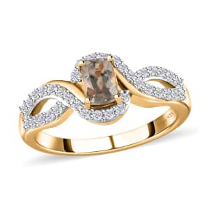 AAA Turkizite and White Zircon 1.10 ctw Ring in Vermeil Yellow Gold Over Sterling Silver (Size 7.0)