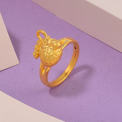 24K Yellow Gold Electroform Lucky Bag Ring (Size 6.0) 2 Grams