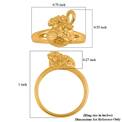 24K Yellow Gold Electroform Lucky Bag Ring (Size 6.0) 2 Grams