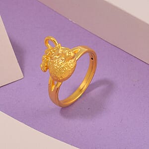 24K Yellow Gold Electroform Lucky Bag Ring (Size 7.0) 2 Grams