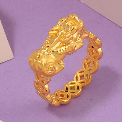 24K Yellow Gold Electroform Pixiu Ring (Size 6.0) 2.40 Grams