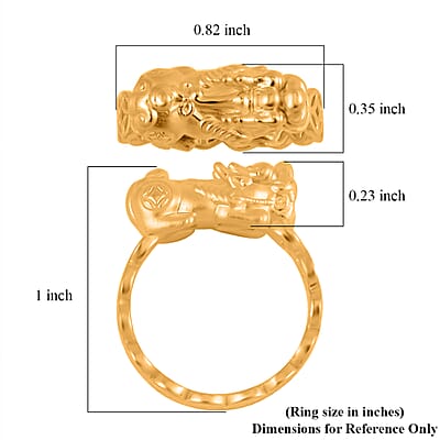 24K Yellow Gold Electroform Pixiu Ring (Size 6.0) 2.40 Grams