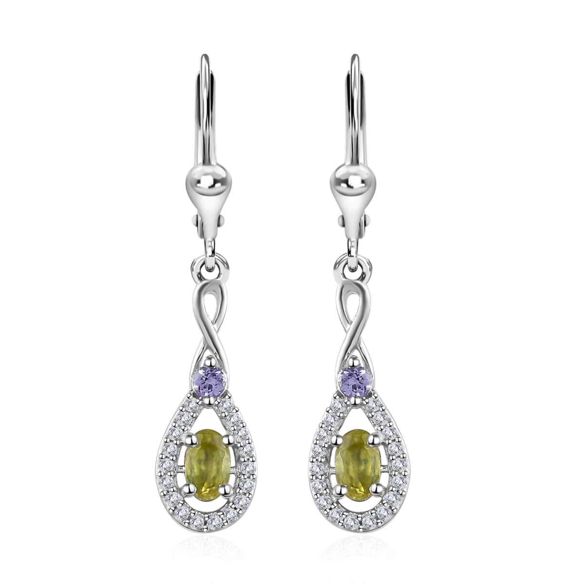 Premium Sava Sphene and Multi Gemstone Lever Back Earrings in Platinum Over Sterling Silver 1.00 ctw image number 0