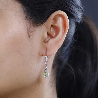 Premium Sava Sphene and Multi Gemstone Lever Back Earrings in Platinum Over Sterling Silver 1.00 ctw