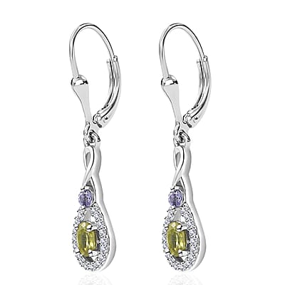 Premium Sava Sphene and Multi Gemstone Lever Back Earrings in Platinum Over Sterling Silver 1.00 ctw