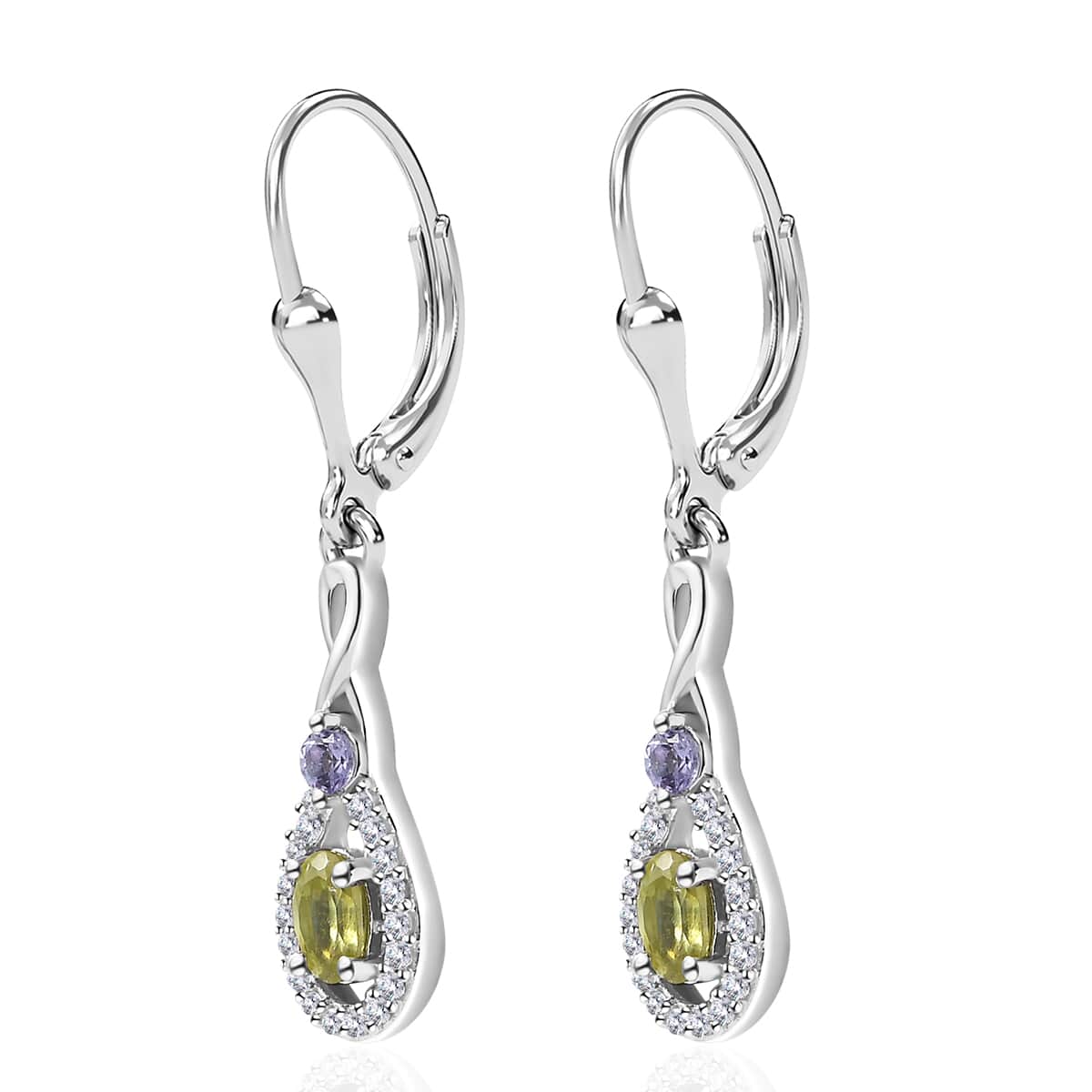 Premium Sava Sphene and Multi Gemstone Lever Back Earrings in Platinum Over Sterling Silver 1.00 ctw image number 3