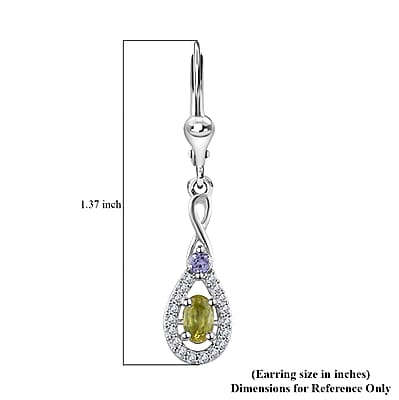 Premium Sava Sphene and Multi Gemstone Lever Back Earrings in Platinum Over Sterling Silver 1.00 ctw
