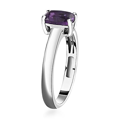 African Amethyst 1.30 ctw Solitaire Ring in Platinum Over Sterling Silver (Size 10.0)