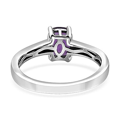African Amethyst 1.30 ctw Solitaire Ring in Platinum Over Sterling Silver (Size 10.0)