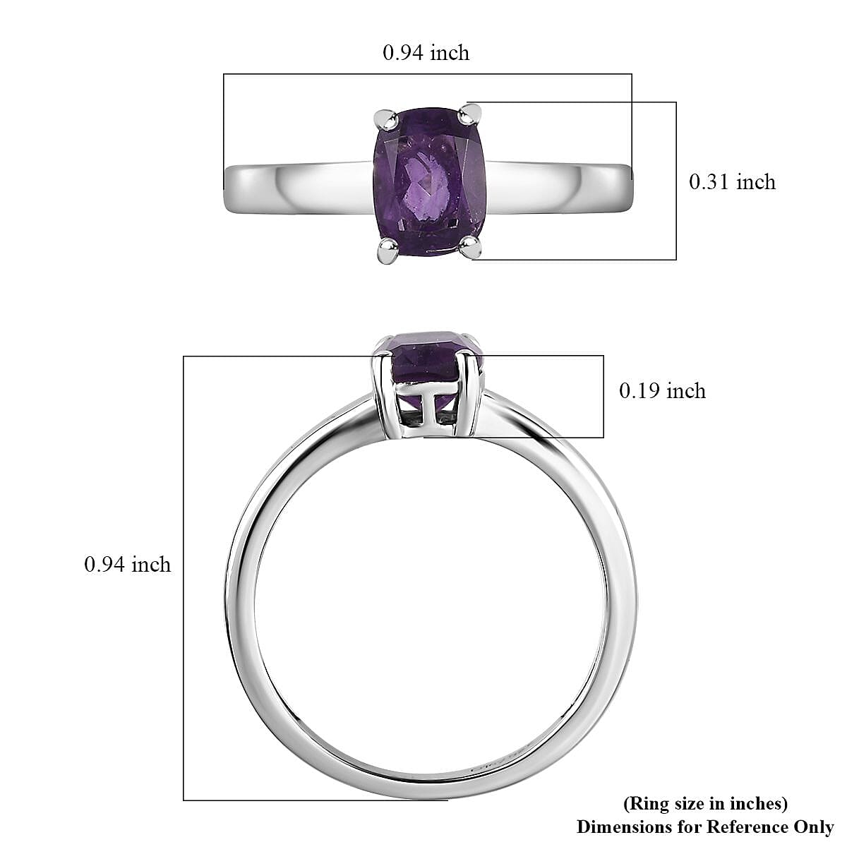 African Amethyst 1.30 ctw Solitaire Ring in Platinum Over Sterling Silver (Size 10.0)